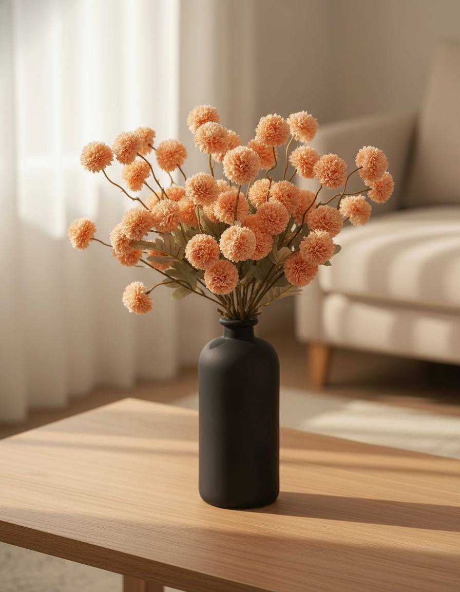 Faux Kiku Flower - Orange (10 stems/50 blooms)