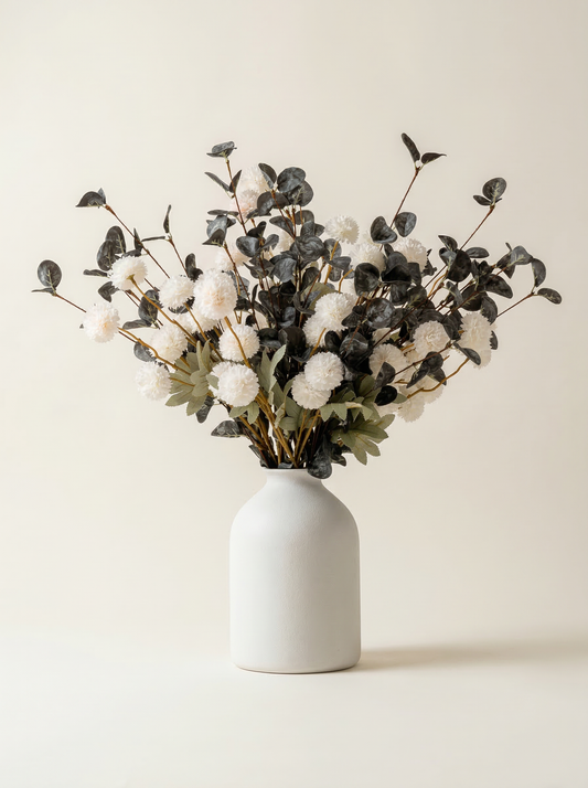 Faux Kiku and Eucalyptus Arrangement