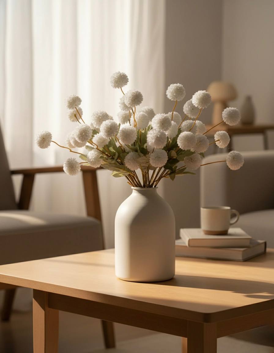 Faux Kiku Flower - White (10 Stems / 50 heads)