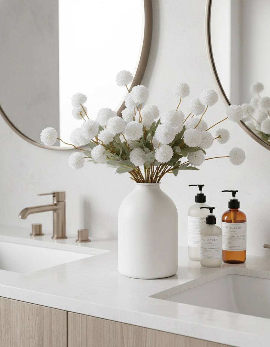 Faux Kiku Flower - White (10 Stems / 50 heads)