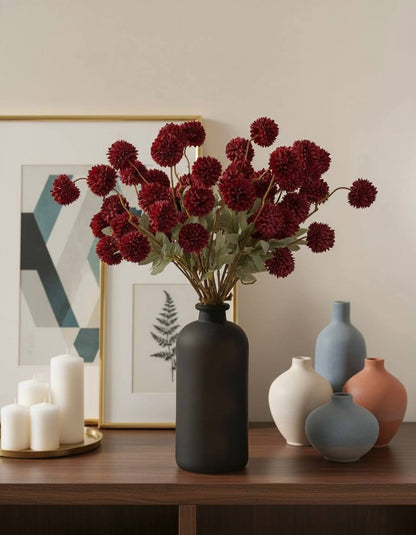 Faux Kiku Flower - Red (10 stems/50 blooms)