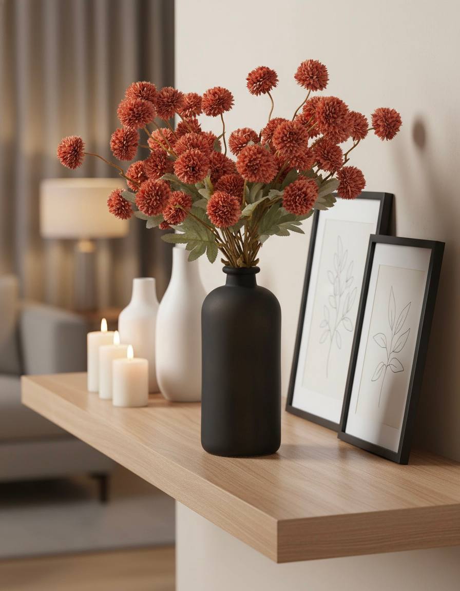 Faux Kiku Flower - Umber (10 stems/50 blooms)