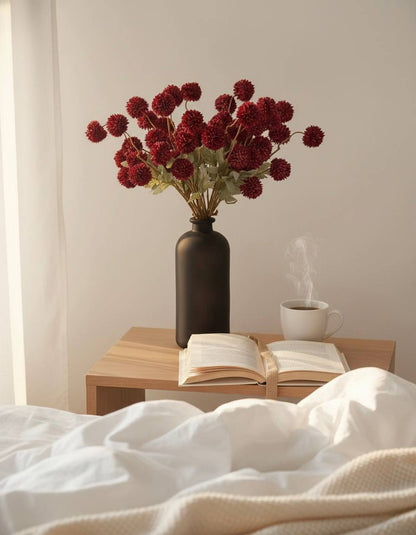 Faux Kiku Flower - Red (10 stems/50 blooms)