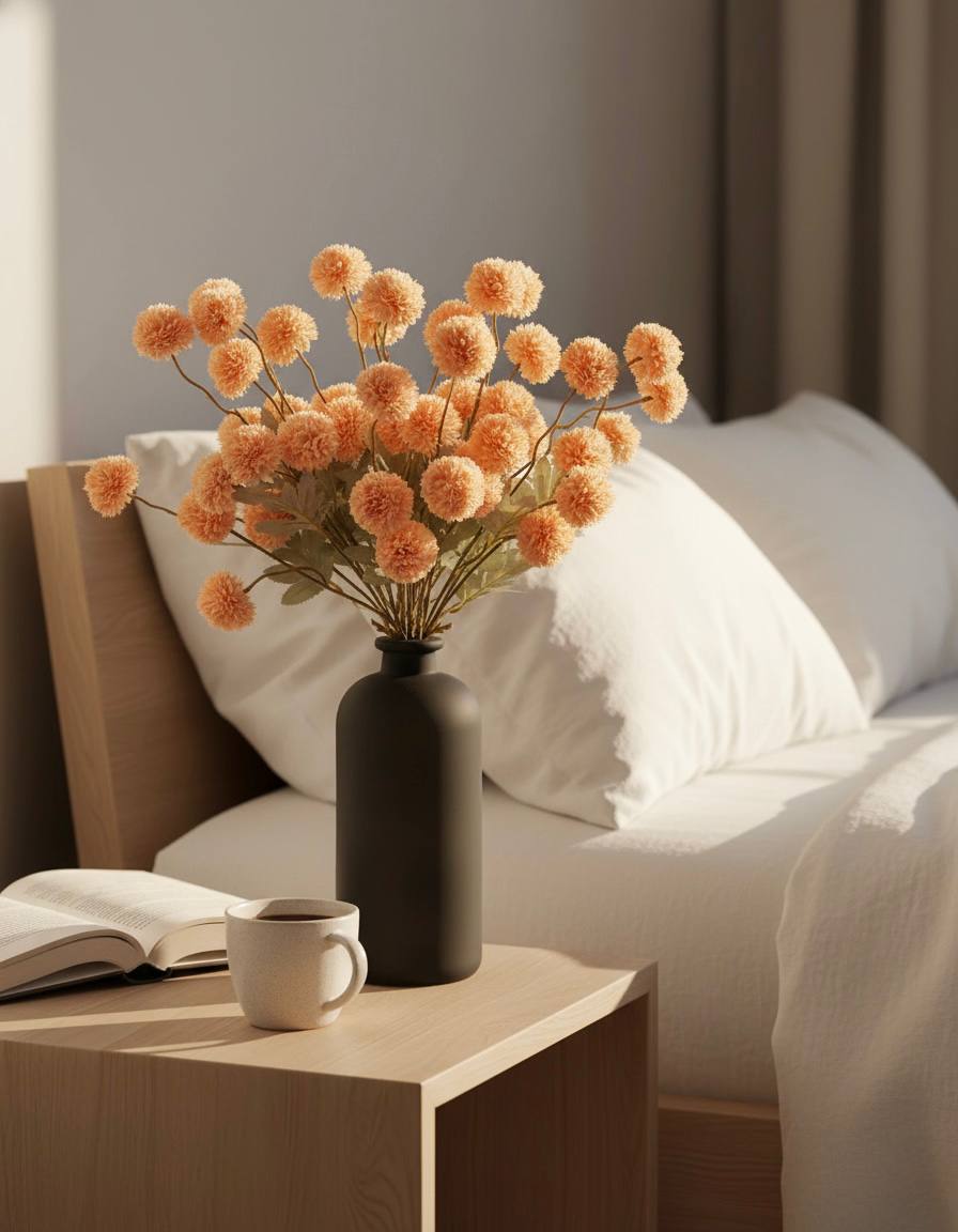 Faux Kiku Flower - Orange (10 stems/50 blooms)