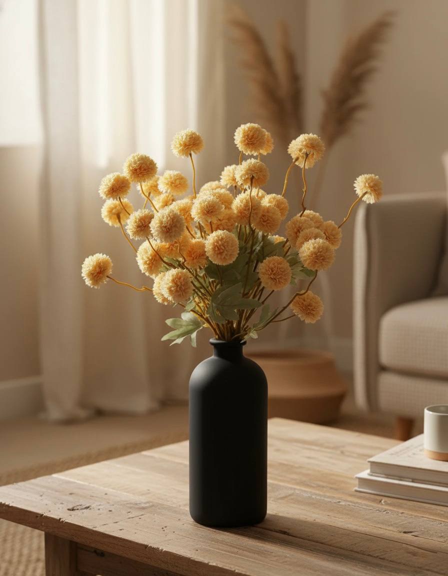 Faux Kiku Flower - Yellow (10 stems/50 blooms)