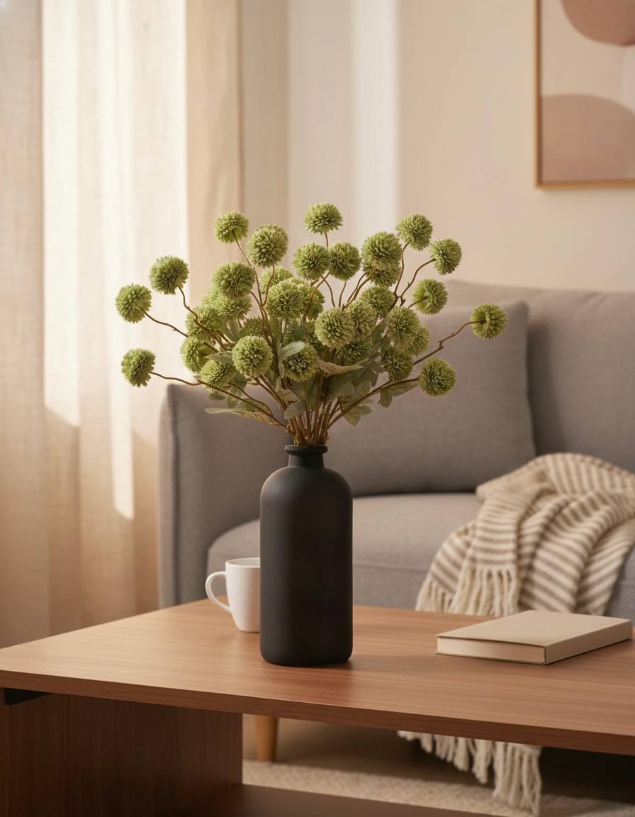 Faux Kiku Flower - Green (10 stems/50 blooms)